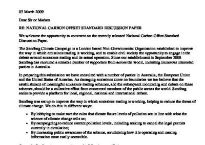 Submission to Australian Carbon Offset consultation