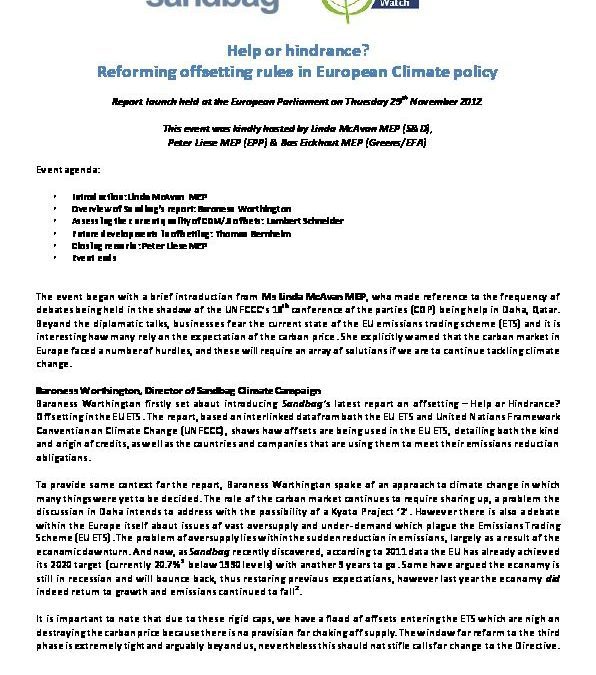 Event Note: Help or Hindrance? Offsetting in the EU ETS