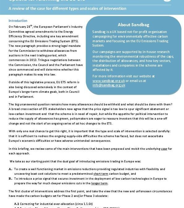 Options for Reforming the EU ETS
